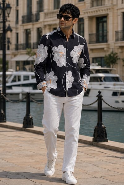 TWILLS Men's Relaxed Fit Printed Short-Sleeve Shirt - Blue