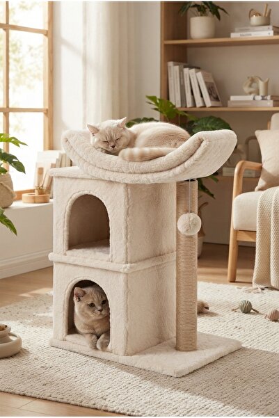 PatimPets S4 Kedi Tırmalama Kulesi Kedi Yuvası Çift Yuva Yatak Silinebilir Ku...