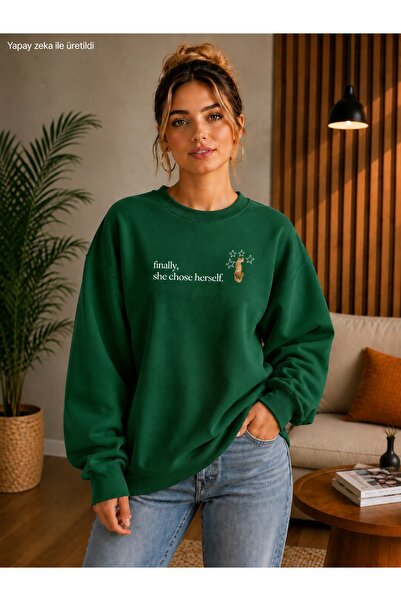 caddekombin Women's Finally She Chose Herself Written Cat Printed Round Neck ...