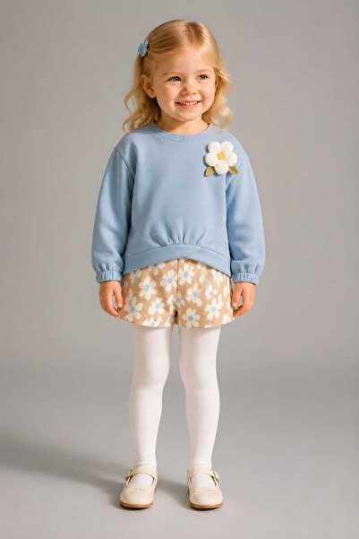 MAYORAL Girl's Sky Blue Long Sleeve Double Bermuda Top and Bottom Set