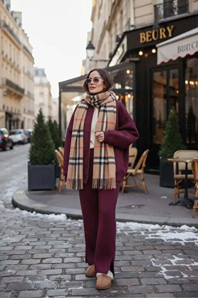 Aselim Hijap Moda 3 İplik Şardonlu Bomber İkili Takım | Takım Bordo