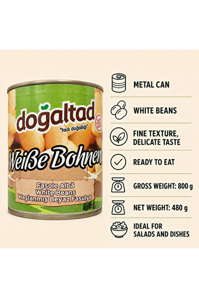 DOĞALTAT Fasole Albă Fiartă DOĞALTAT, Set 3 X 800 g