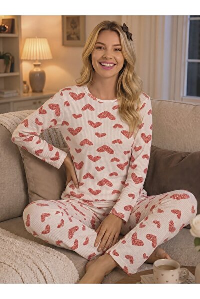 LİLA İÇ GİYİM Printed Report Interlock Long Sleeve Pajama Set