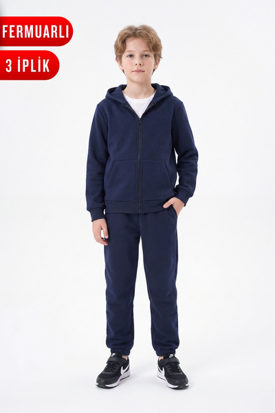 FYK KİDS 3-Thread Flat Zipper Boys' Tracksuit Set