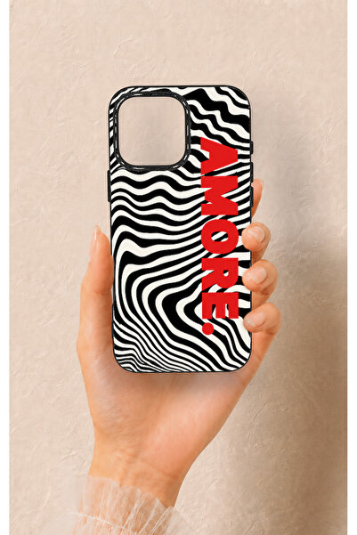 Vip Case iPhone 16 Pro Max Uyumlu Zebra Amore Desenli Silikon Kılıf
