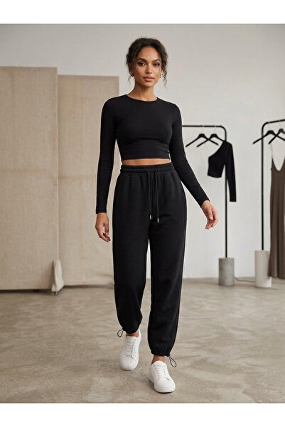Moda Palmiss Kadın Jogger Eşofman Altı Yüksel Bel Rahat Kesim Cepli Paçası Lastikli