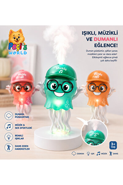 Poçi's World Duman Çıkaran Dans Eden Ahtapot Oyuncak – Işıklı, Müzikli ve Har...