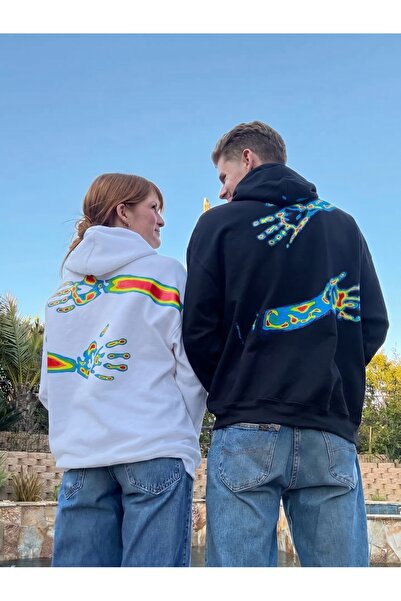 darkopia Lover Couple Combination Hugging Hands Back Printed Design Hooded Sw...