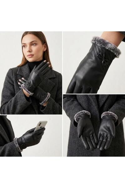 Wearflawless Women's Winter Plush Faux Leather Gloves, Warm and Stylish Gloves