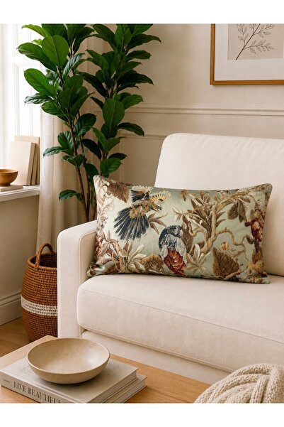 Decamor home Bird Patterned Mint Green Throw Pillow Cover