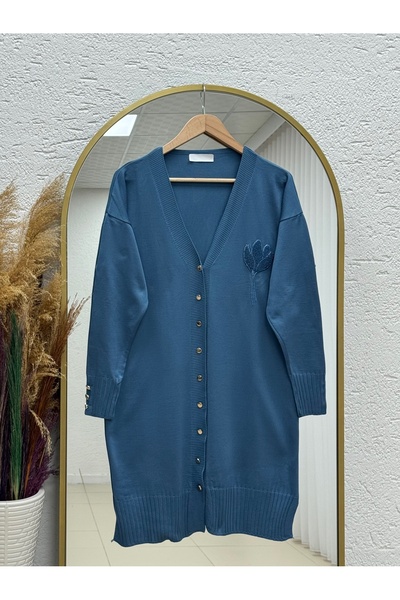 MİHRA STORE Gavessa Stone Embellished Cardigan with Metal Buttons on the Slee...