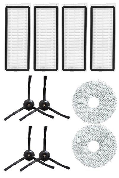 Rovexa Roborock Qrevo Plus Compatible 4 Hepa Filters 4 Black Side Brushes 2 M...