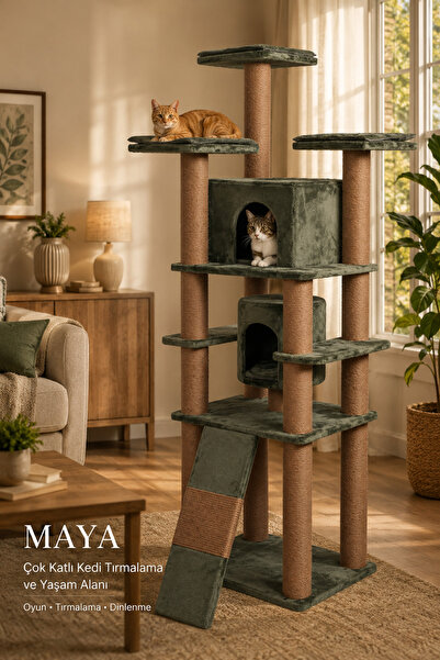 sawinno home&sleep Sawinno MAYA Çok Katlı Kedi Tırmalama Ağacı ve Evi, 187cm,...
