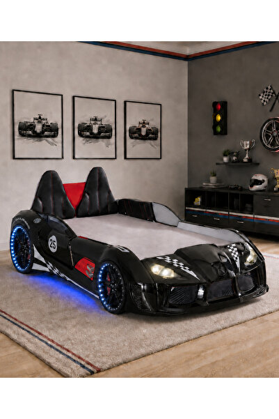 Setay Arabalı Yatak, Raceing Car V8 Full Ledli Koltuklu Arabalı Yatak 100x190 cm