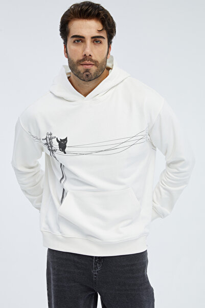 Kedi Desenli Kapüşonlu Swaetshirt Basic Hoodie