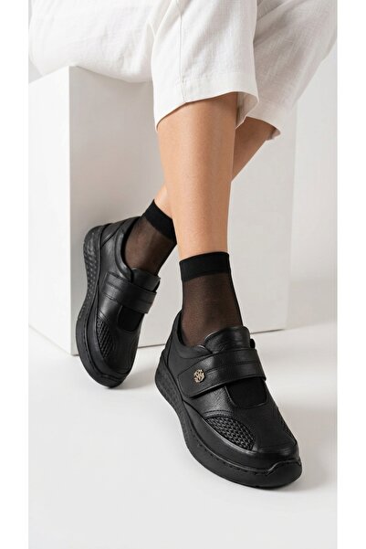 KAOF SHOES Kadın Siyah Hakiki Deri Ortopedik Anne Ayakkabısı Günlük Ayakkabı ...