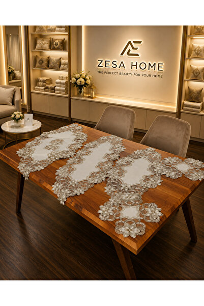 ZESA HOME 5 Piece Luxury Living Room Sets with Agar Guipure on Linen