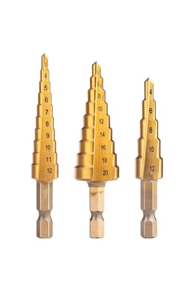 NEO Set de burghie în trepte HSS TIN 3-20 mm, prindere hexagonală, 3 bucăți -...
