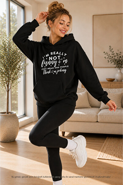 caddekombin Women's I'M Really Not Funny Printed Hooded Kangaroo Pocket Cotto...