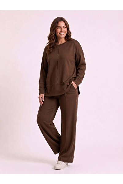 BANEGA Plus Size Sweatsuit Sets - Brown - Plain