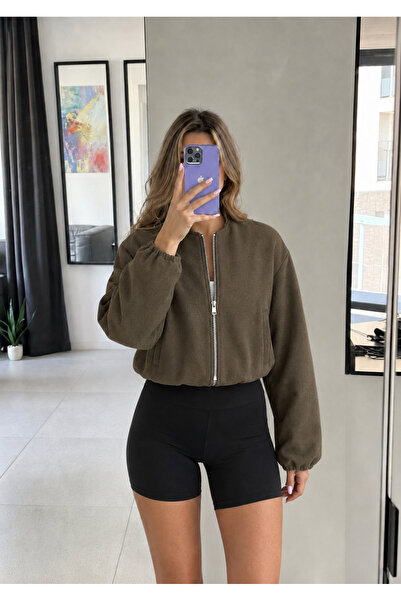 Ekim Store Kaşe Bomber Zippered Crop Jacket
