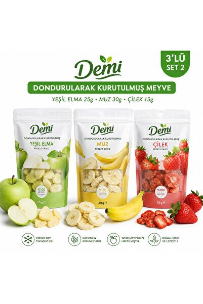 Dondurularak Kurutulmuş Meyve 3'lü Set 2 (Yeşil Elma 25g, Muz 30g, Çilek 15g)