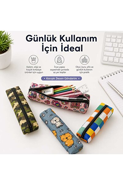 Adel Karışık Desenli Slim Kalemlik - Tekli Satış İnce Tasarım Fermuarlı Kumaş...