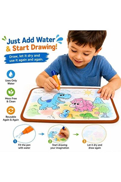 Twisoo Pack of 2 Magic Water Drawing Pad for Kids, Reusable Doodle Mat with Water Pen, No-Mess Coloring & Drawing Activity Book, Educational Creative Learning Toy for Boys & Girls