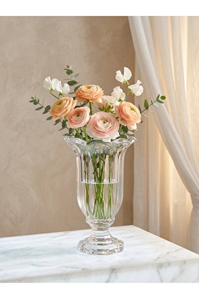 Adeem Ribbed Shape Transparent Glass Vase with Fluted Edge
