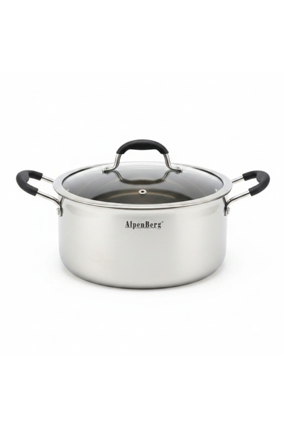 AKDC AlpenBerg Silver 3-Ply Stainless Steel Casserole with Glass Lid — 10 Litre