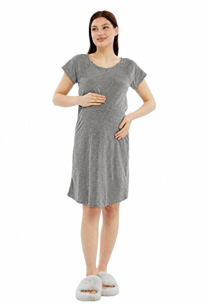 Luvmabelly MYRA9585 Yandan Çıt Çıtlı Hamile Geceliği - Mavi
