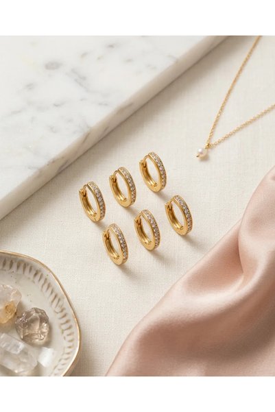 ZEY Steel Gold Color Ring and Stone Set of 6 Women's Earring Set
