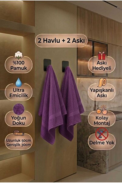 Voentes %100 Pamuk Mutfak/Banyo El Havlusu 2'li Set (2 ASKI HEDİYELİ)