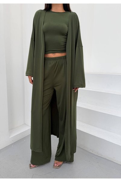 ZF BUTİK Women's 3-Piece Stylish Suit with Wide-Leg Pants