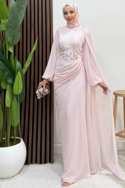 Lamia Giyim Candy Şifon Abiye Soft Pembe