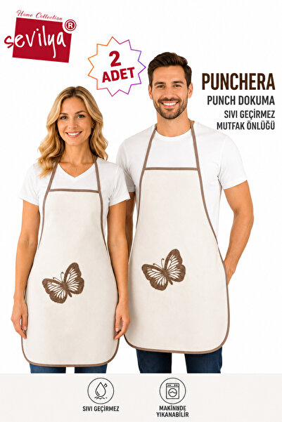 sevilya Punchera 2li Paket Punch Nakışlı Sıvı Su Geçirmez Mutfak Önlüğü