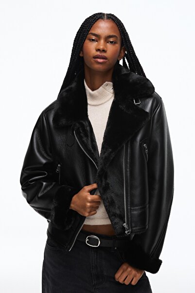 Bershka Kısa suni kürklü biker ceket