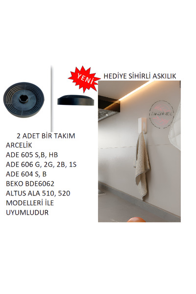 ARCELİK ADE SERİSİ DAVLUMBAZ UYUMLU YENİ NESİL KARBON FİLTRE ( SİHİRLİ ASKILIK HEDİYELİ)