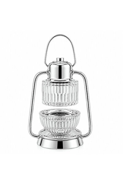 AKDC Silver Metal & Crystal Glass Lantern Style Incense Burner – 25×10 cm