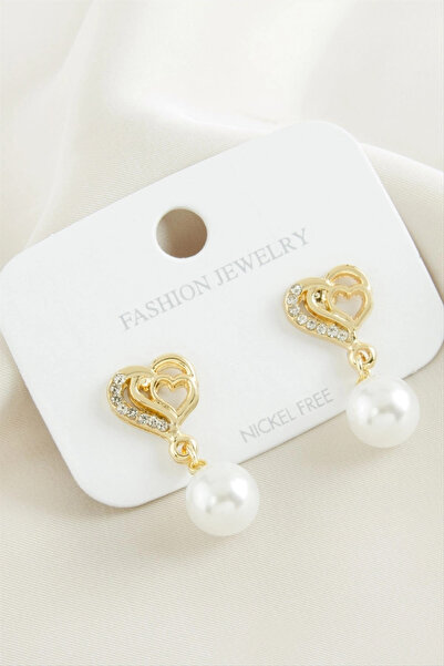 Şeker Portakalım Heart Pearl Rhinestone Earrings