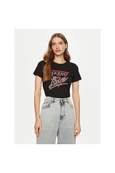 Guess Tricou Ss Cn Triangle pentru femei, cu croiala normală