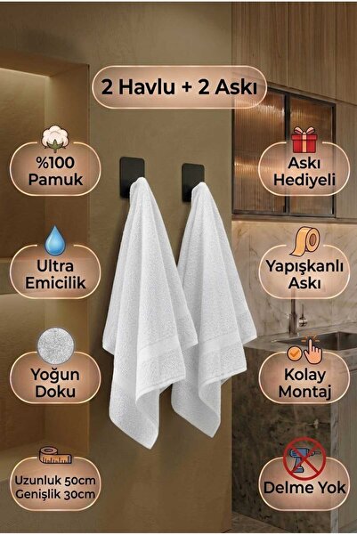 Voentes %100 Pamuk Mutfak/Banyo El Havlusu 2'li Set (2 ASKI HEDİYELİ)