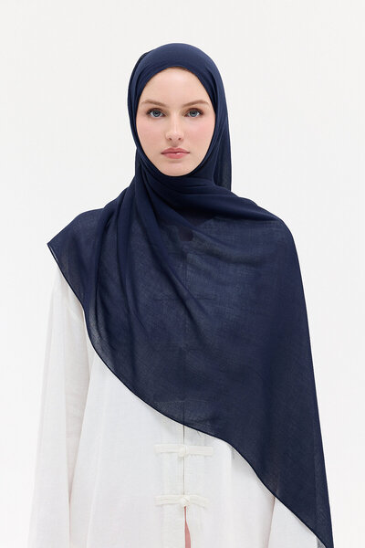 cs camellia scarf Απλό Σάλι Ράμι - Ναυτικό Μπλε