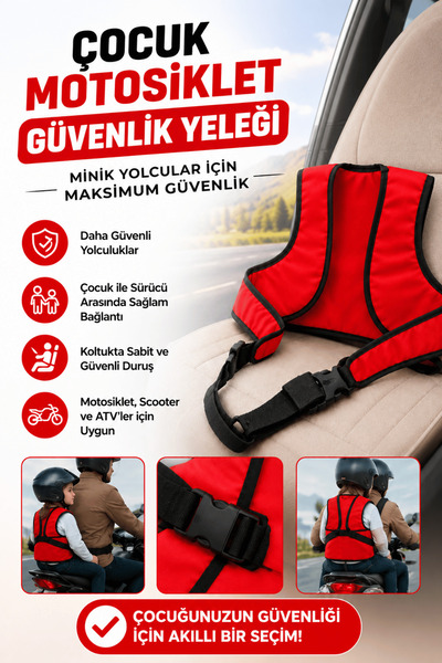 KAŞIKBEY Çocuklar İçin Motor Emniyet Kemeri Sırt Ayarlanabilir Motosiklet Kan...