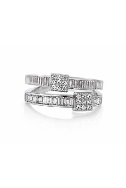 Valmont Adjustable Baguette and Round Cut Crystal Stone Double Row Women's Ring