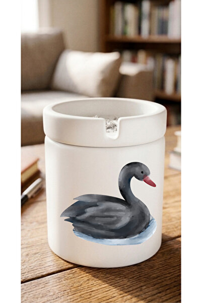 Eylül Design Swan Printed Aesthetic Special Design Printed Ceramic Ashtray Od...