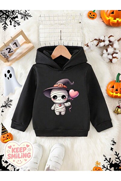 SVART WEAR Детски суичър с качулка с щампа на мумия за Хелоуин, от пениран па...