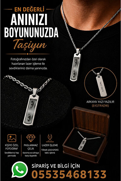 Steel Art Kuyumculuk Kişiye Özel Göz Resim Baskılı Paslanmaz Çelik Kolye Sevg...