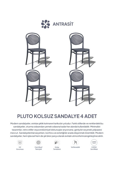 Daim Plastik PLUTO LÜX CAFE & RESTAURANT SANDALYESİ 4 Lü Set