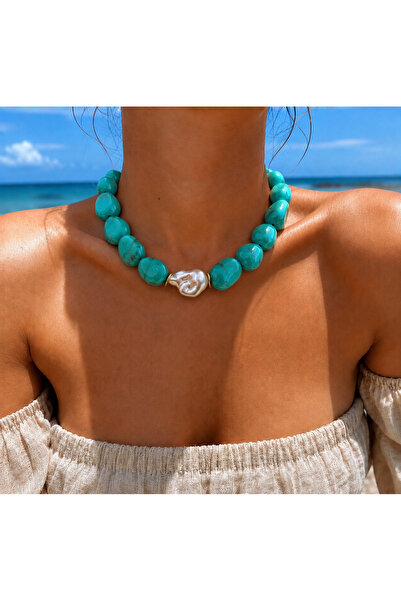 AychaAksesuar Steel Necklaces - Turquoise - Bead